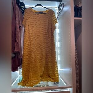 Mustard yellow crochet detail midi dress